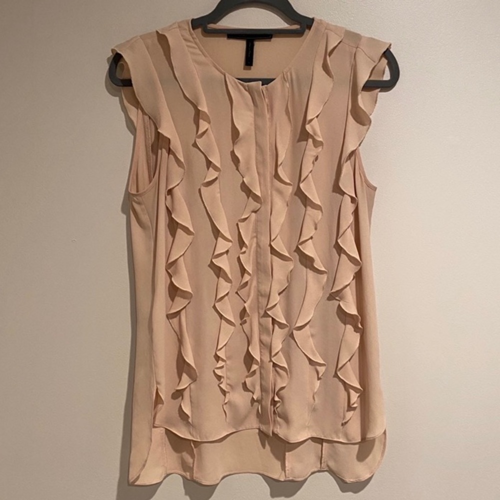 BCBGMaxAzria Orange Ruffle Button Down Blouse